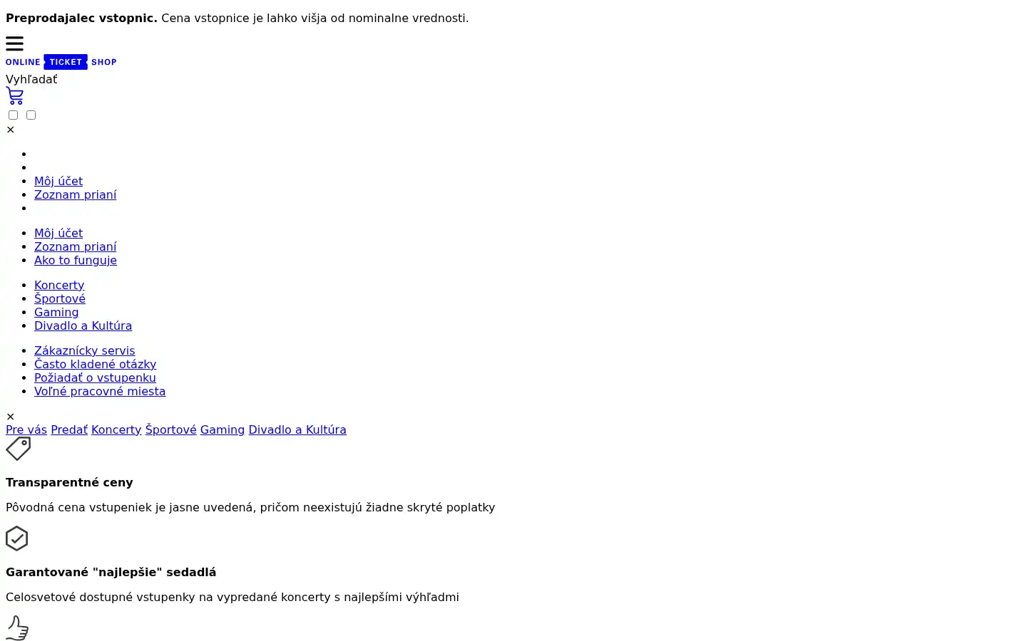 Screenshot of onlineticketshop.sk