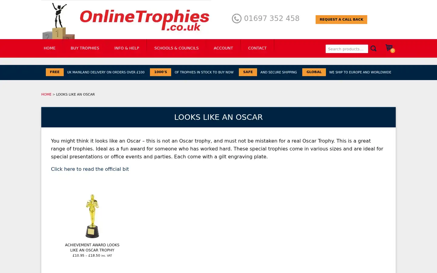 Screenshot of onlinetrophies.co.uk