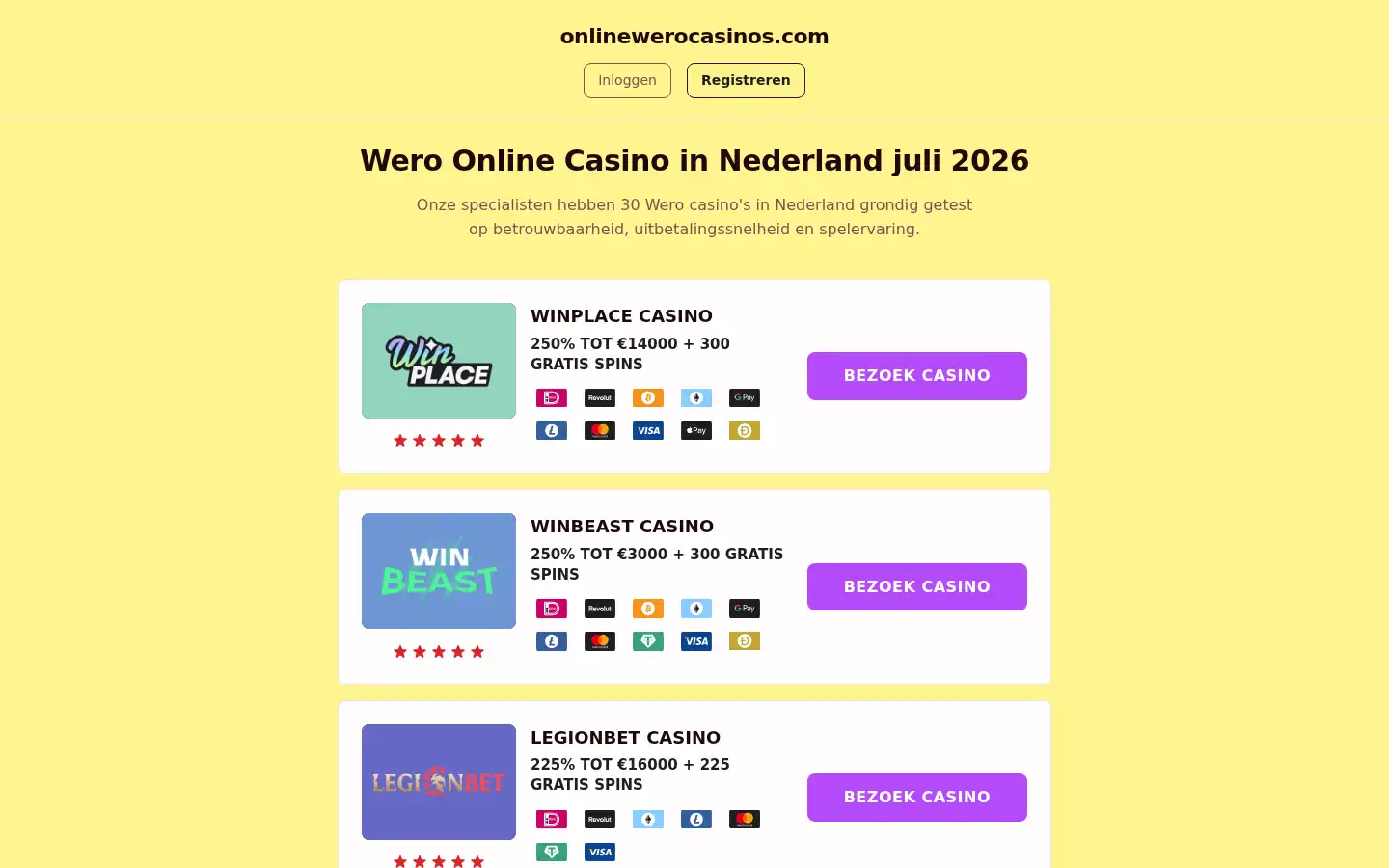 Screenshot of onlinewerocasinos.com