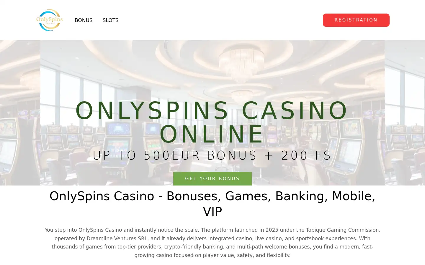 Screenshot of onlyspinscasinox.com