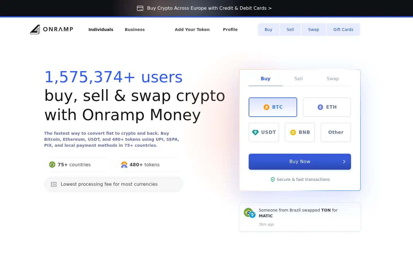 Screenshot of onramp.money