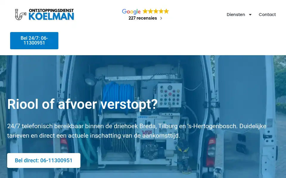 Screenshot of ontstoppingsdienstkoelman.nl