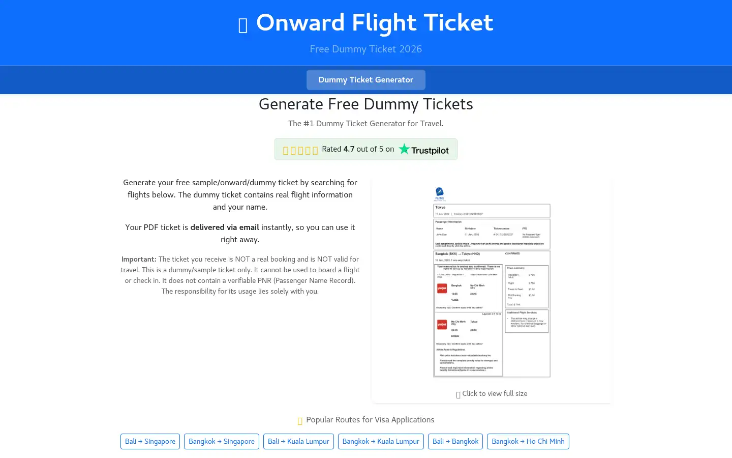 Screenshot of onwardflightticket.com