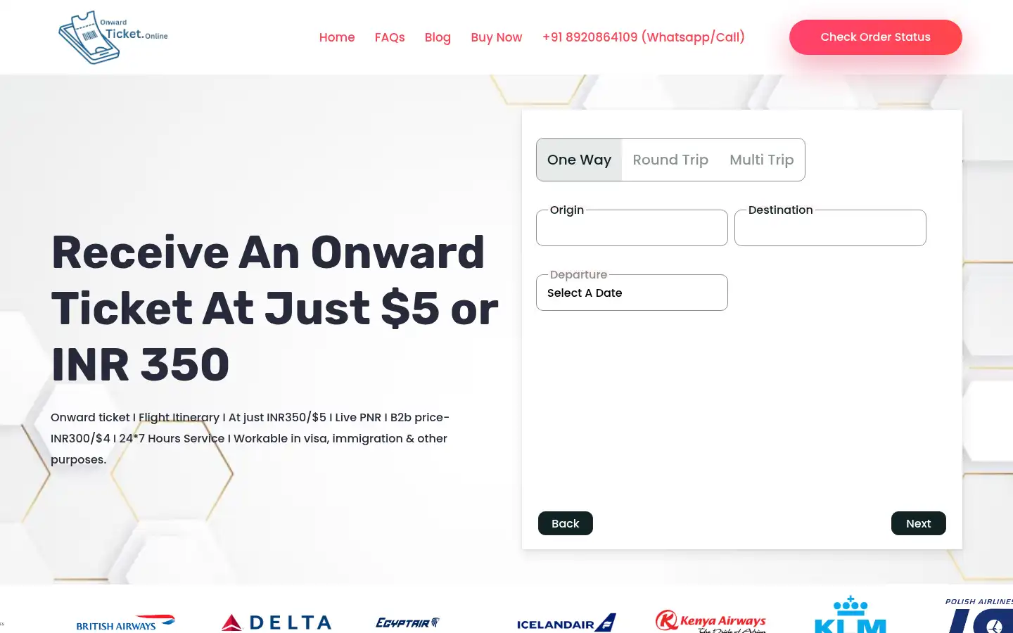 Screenshot of onwardticket.online