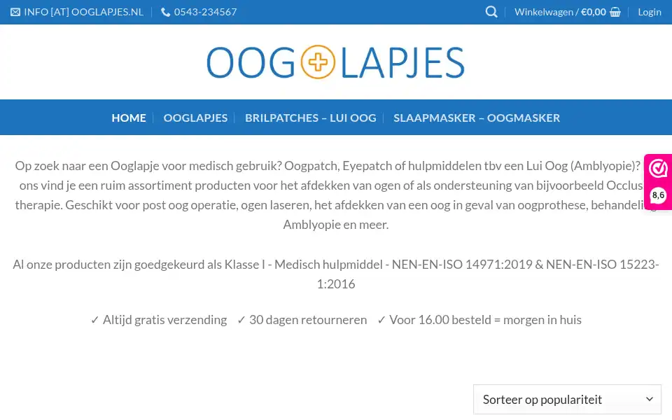 Screenshot of ooglapjes.nl
