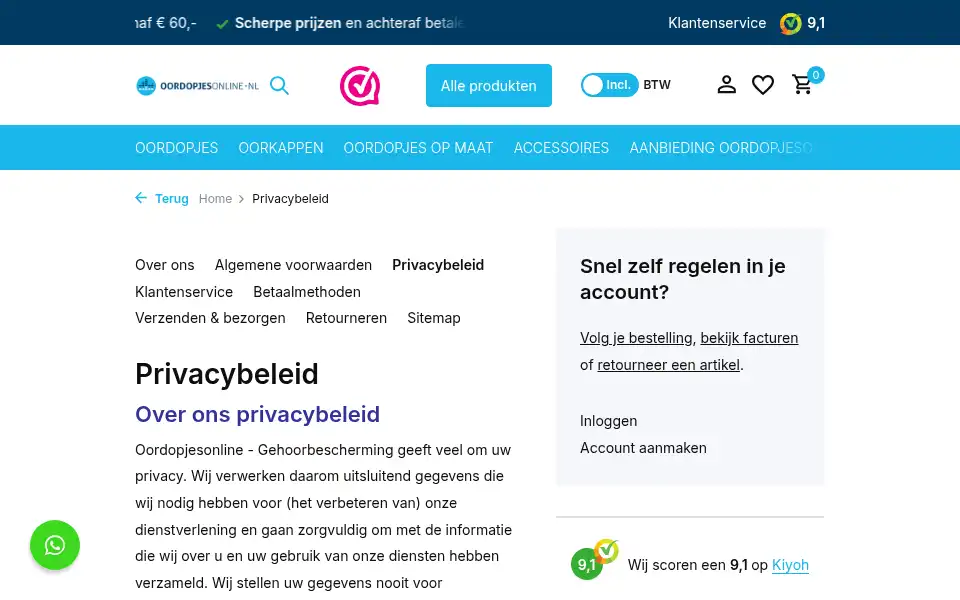 Screenshot of oordopjesonline.nl