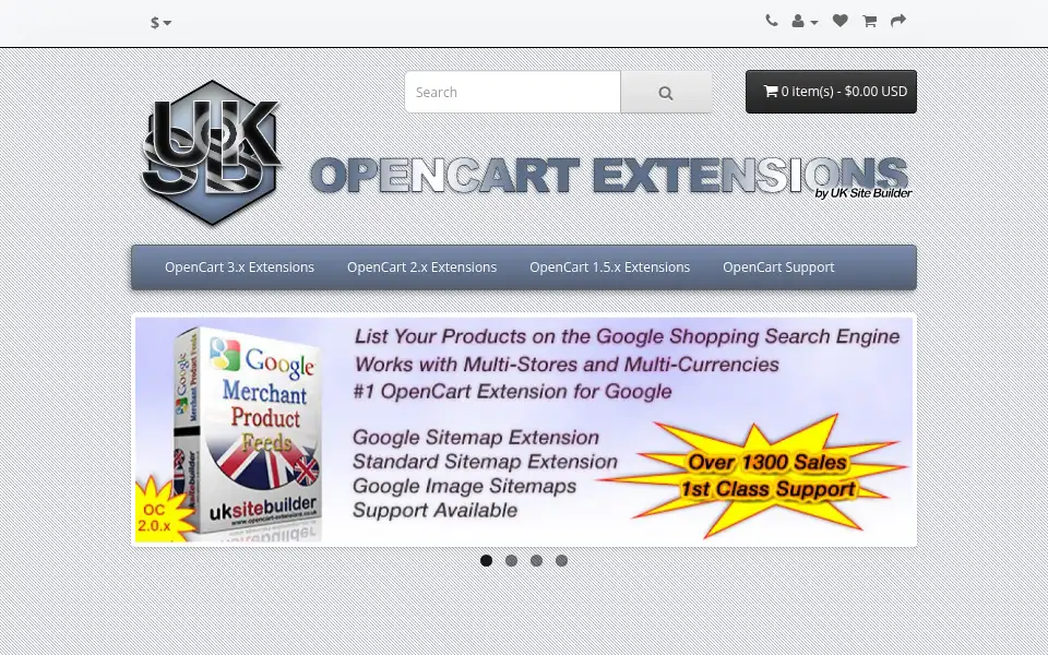 Screenshot of opencart-extensions.co.uk
