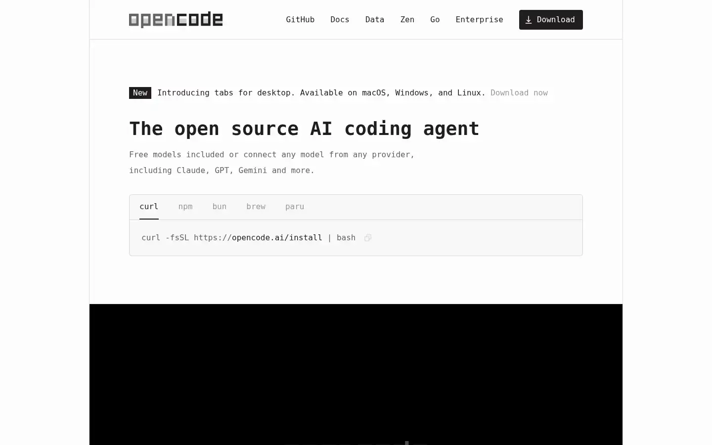 Screenshot of opencode.ai