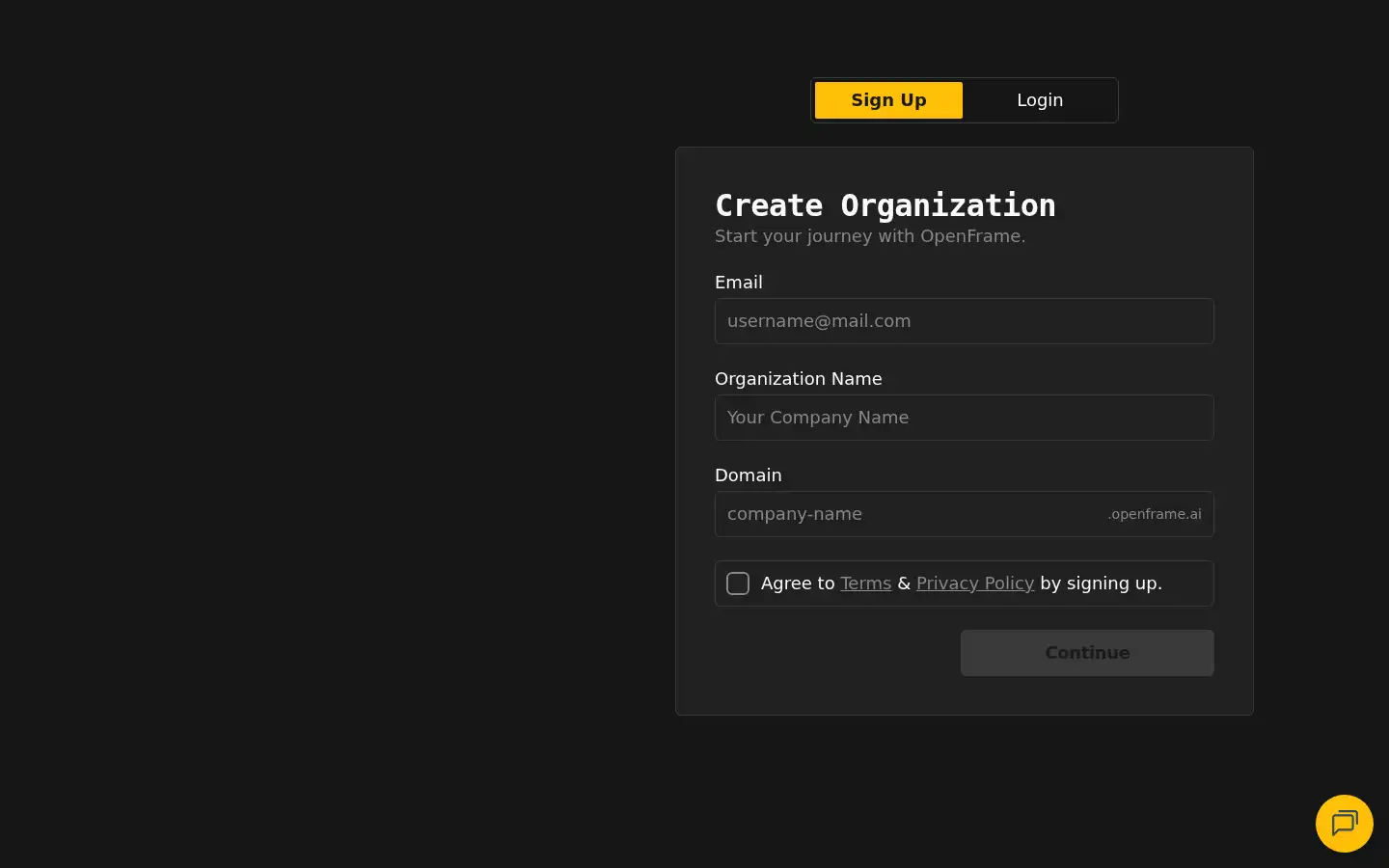 Screenshot of openframe.ai