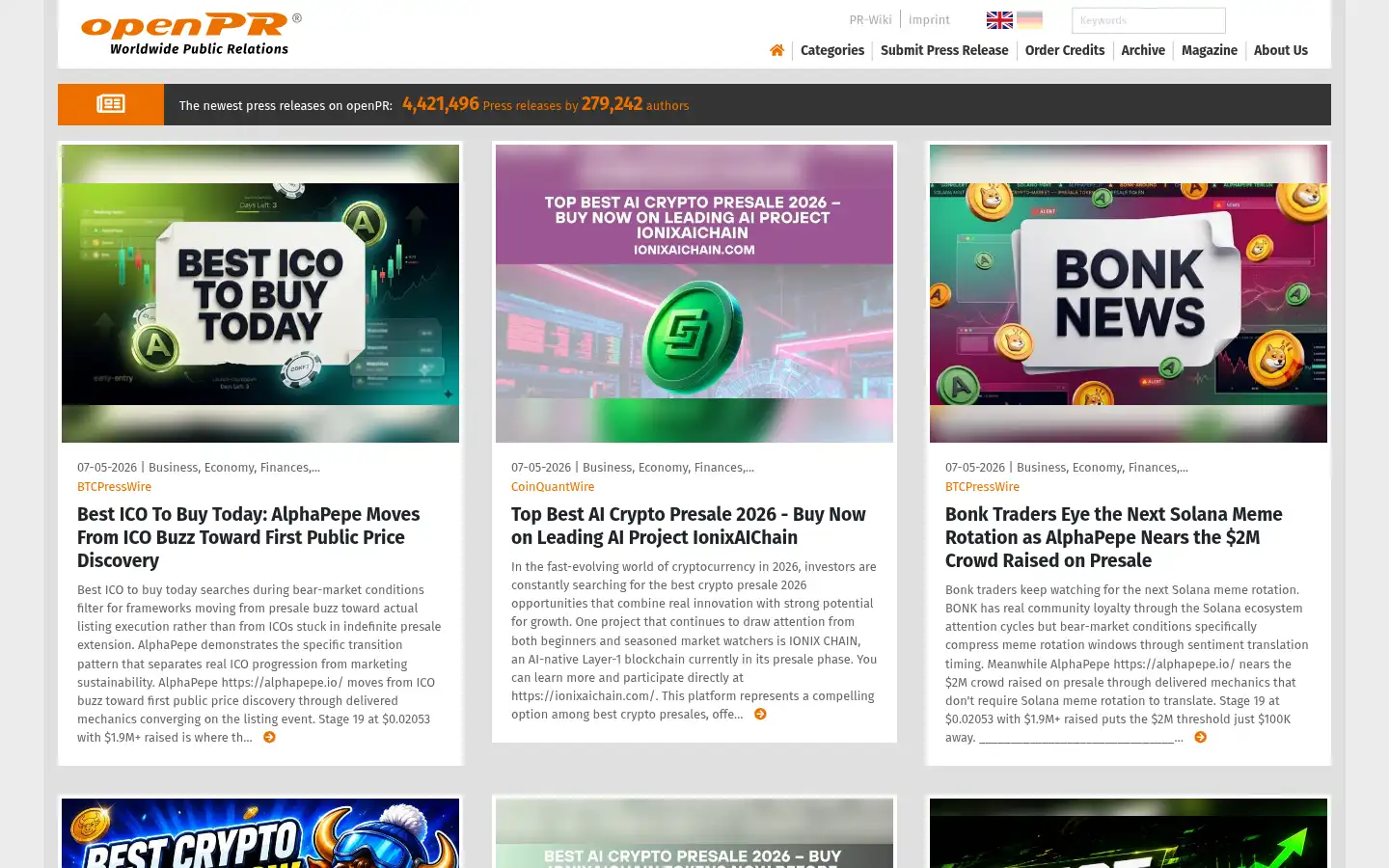 Screenshot of openpr.com