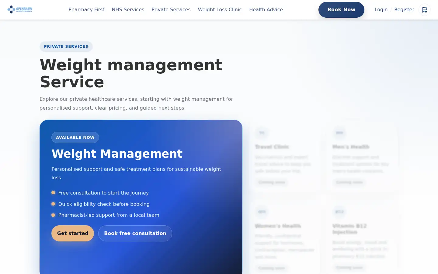 Screenshot of openshawinternetpharmacy.co.uk