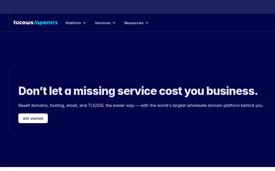 Screenshot of opensrs.com