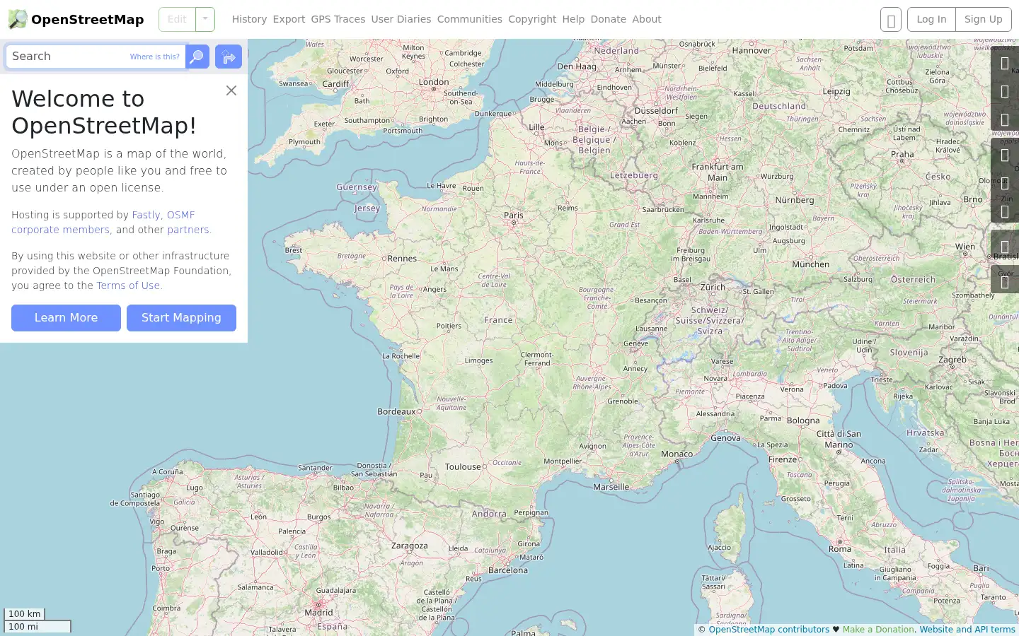 Screenshot of openstreetmap.org
