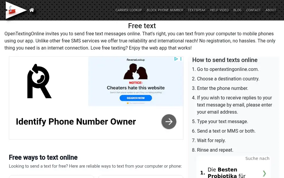 Screenshot of opentextingonline.com