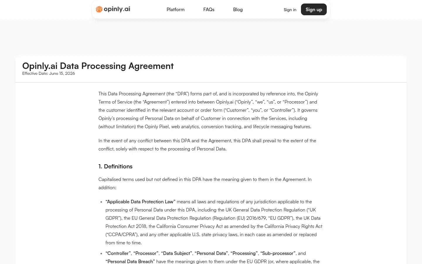 Screenshot of opinly.ai