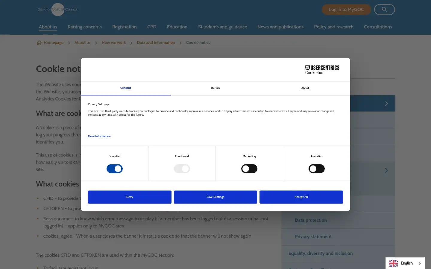 Screenshot of optical.org
