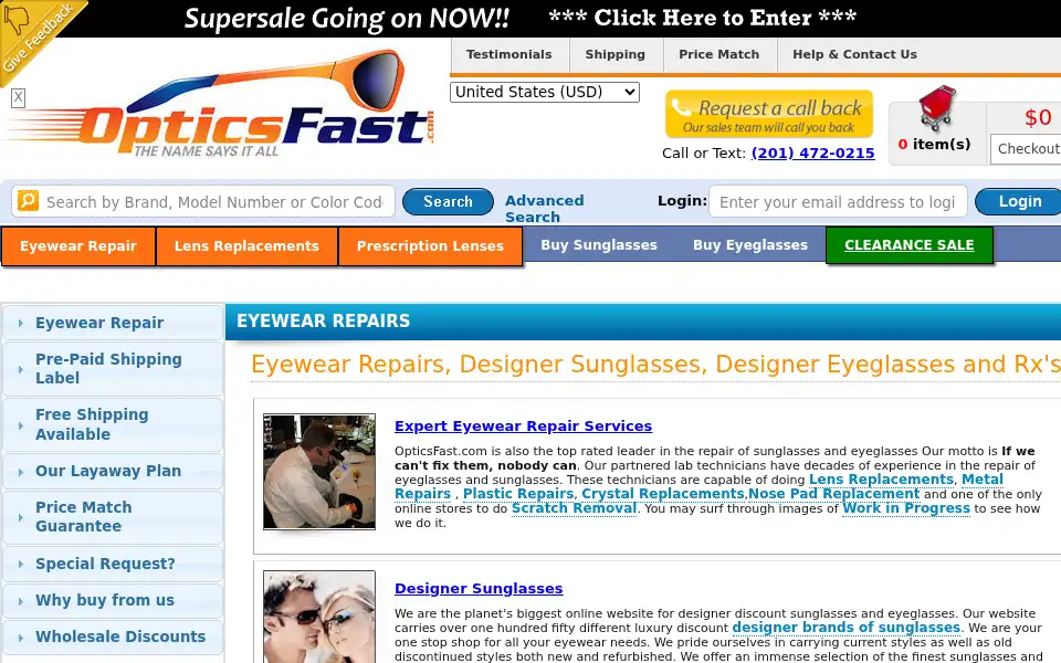 Screenshot of opticsfast.com