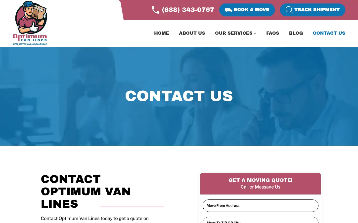 Screenshot of optimumvanlines.com