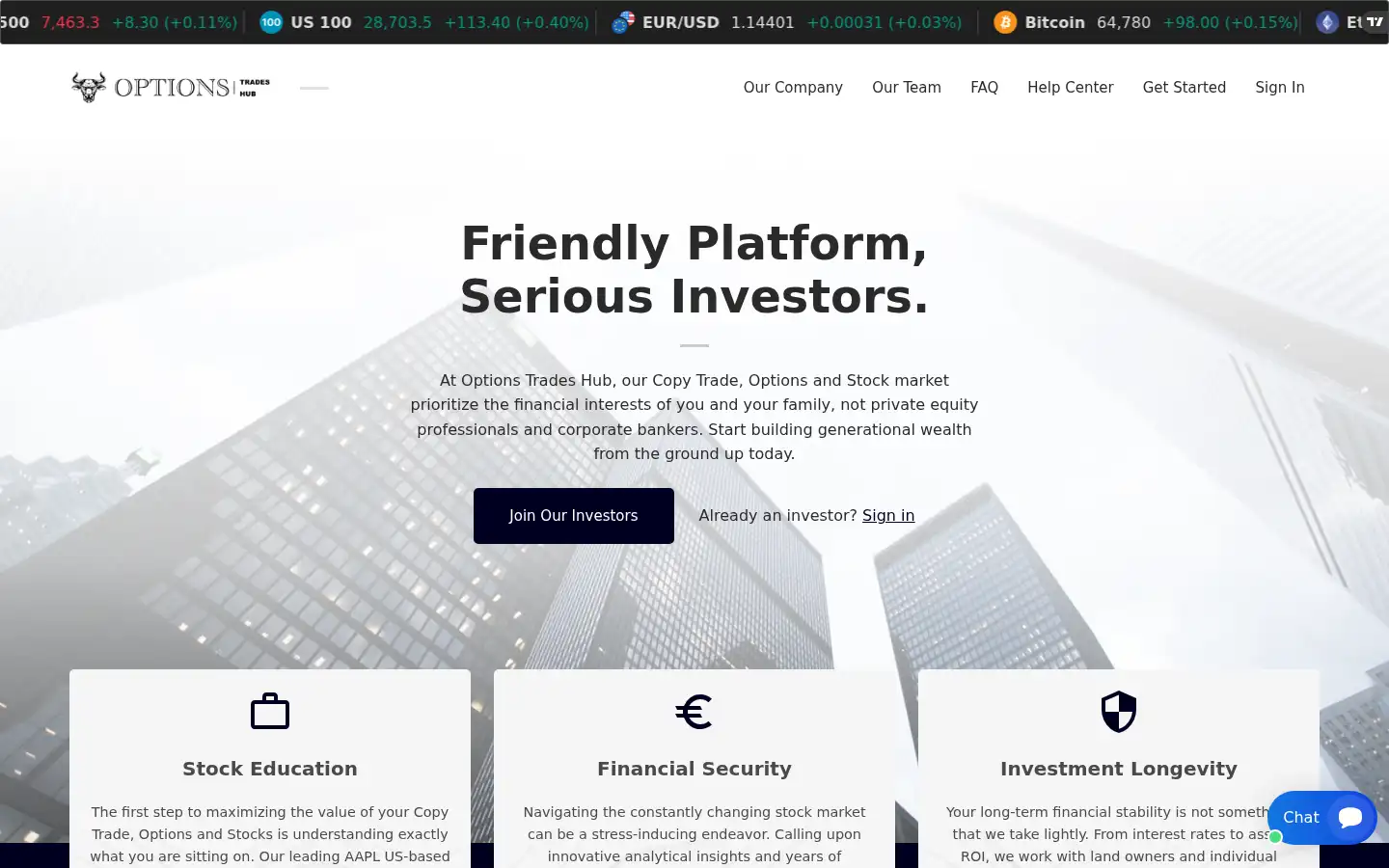 Screenshot of optionstradeshub.com
