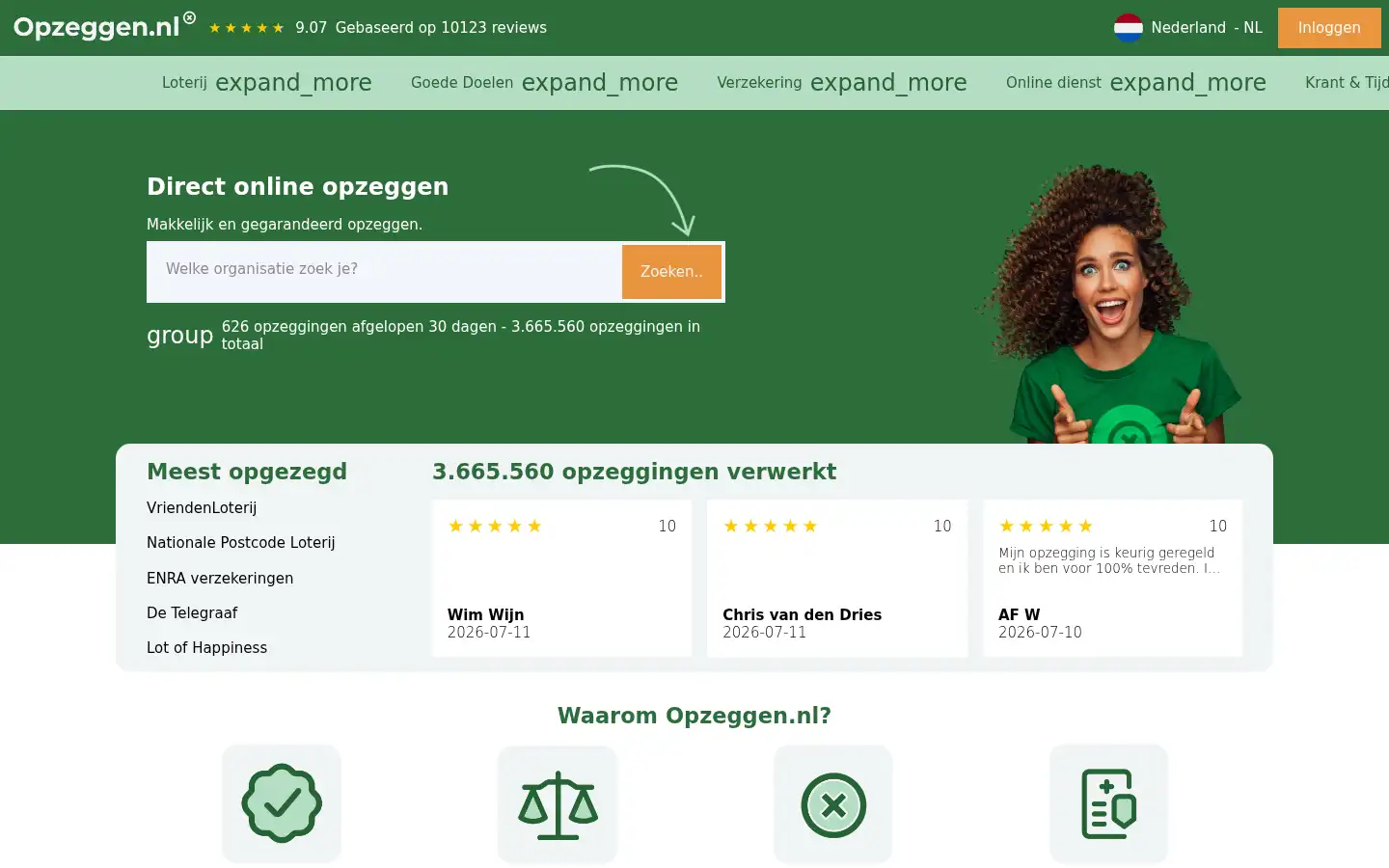 Screenshot of opzeggen.nl