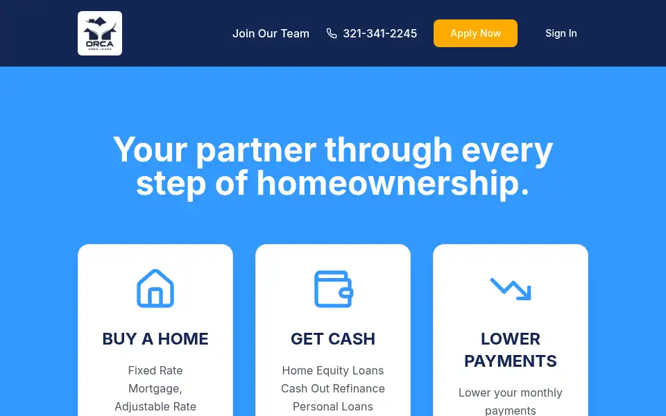Screenshot of orcahomeloans.com