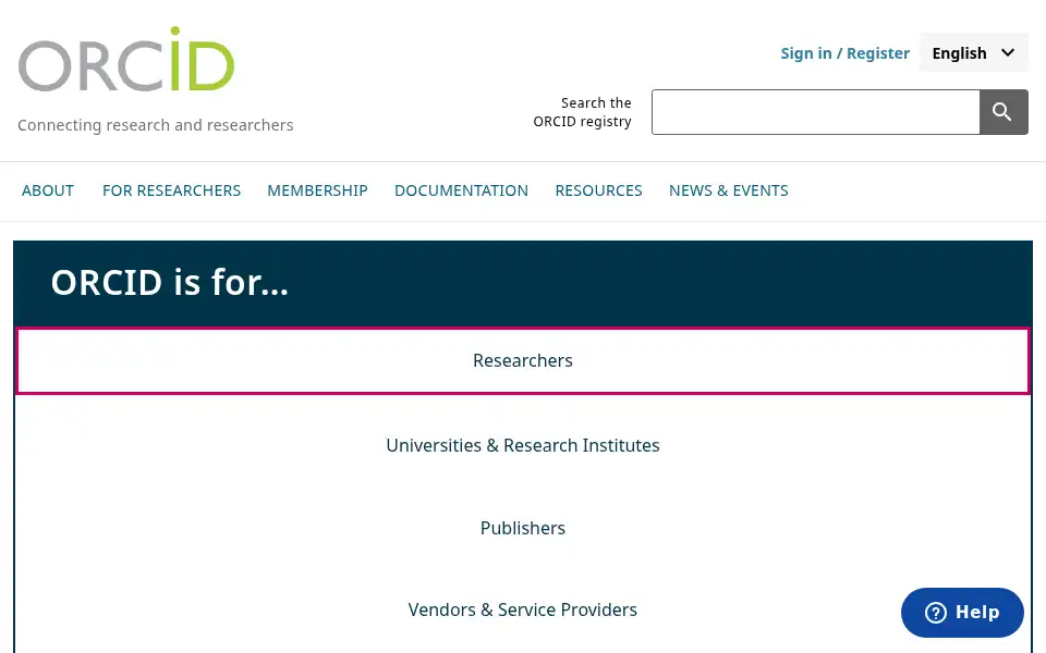 Screenshot of orcid.org