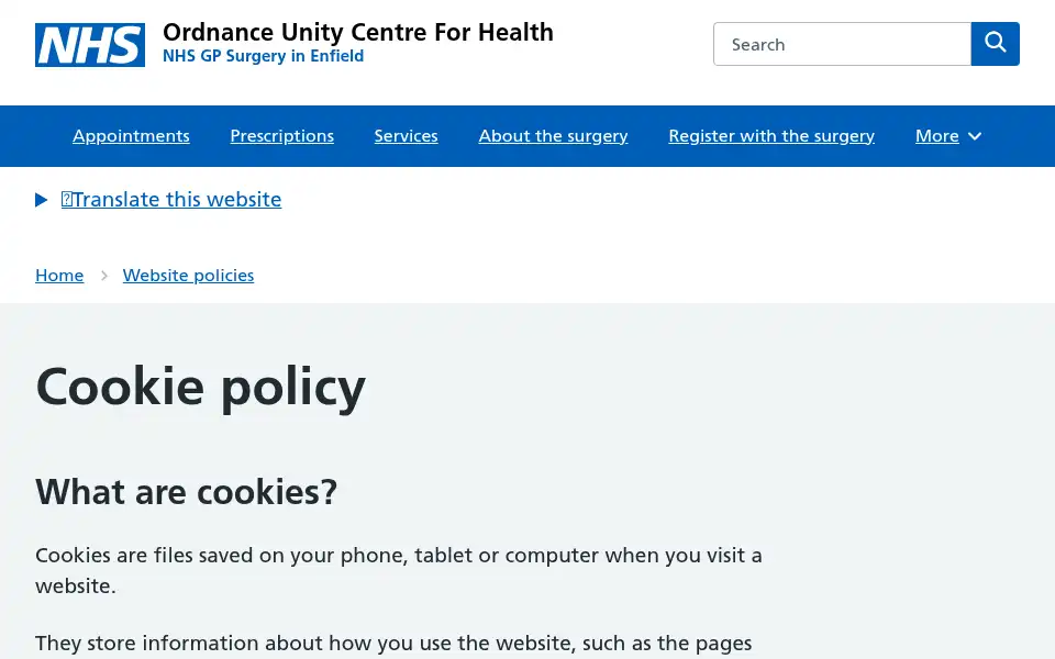 Screenshot of ordnanceunity.nhs.uk
