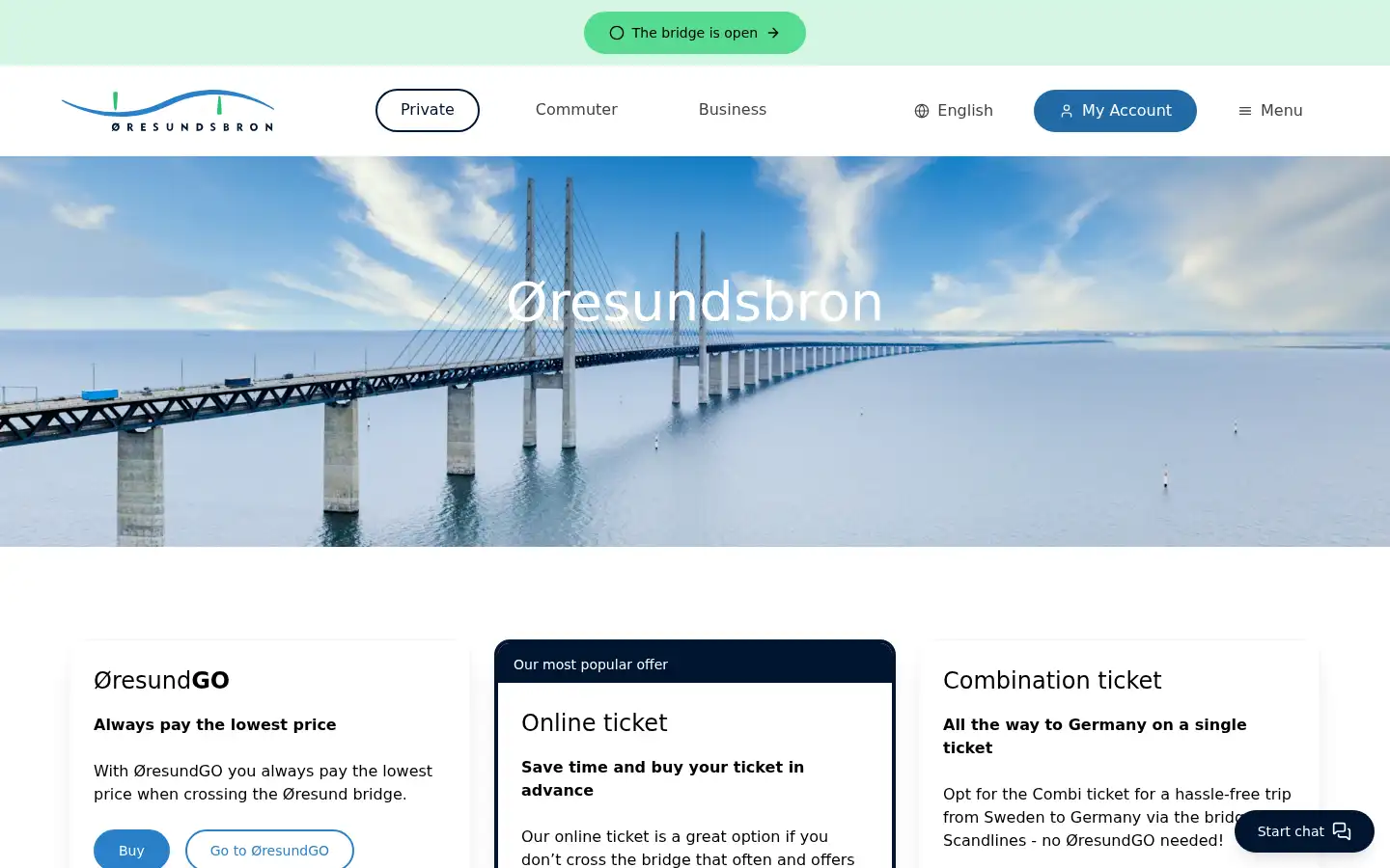 Screenshot of oresundsbron.com