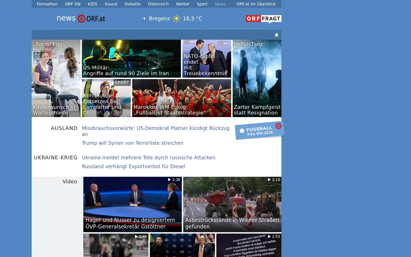 Screenshot of orf.at