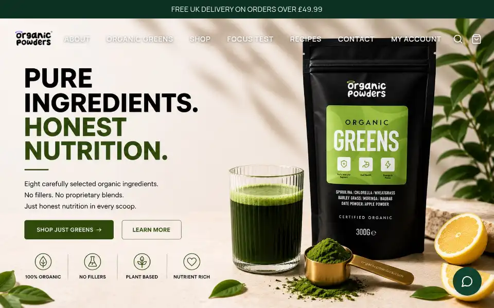 Screenshot of organicpowders.com