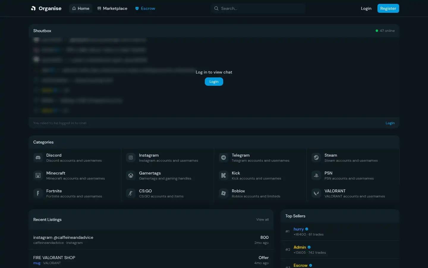 Screenshot of organise.gg