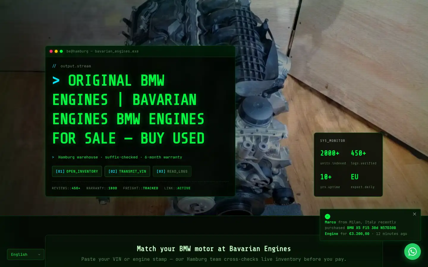Screenshot of originalbavarianengines.com