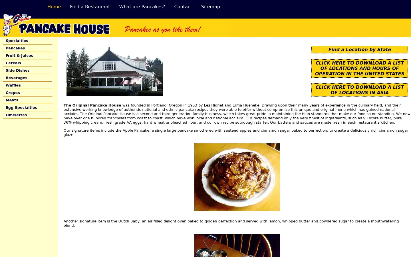 Screenshot of originalpancakehouse.com