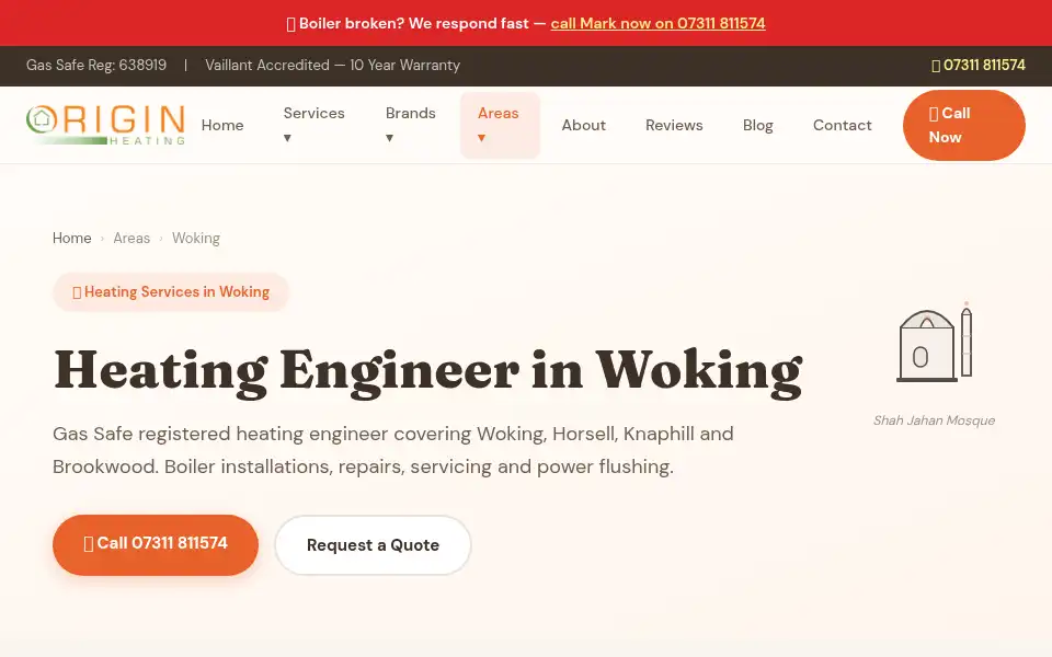 Screenshot of originheating.co.uk