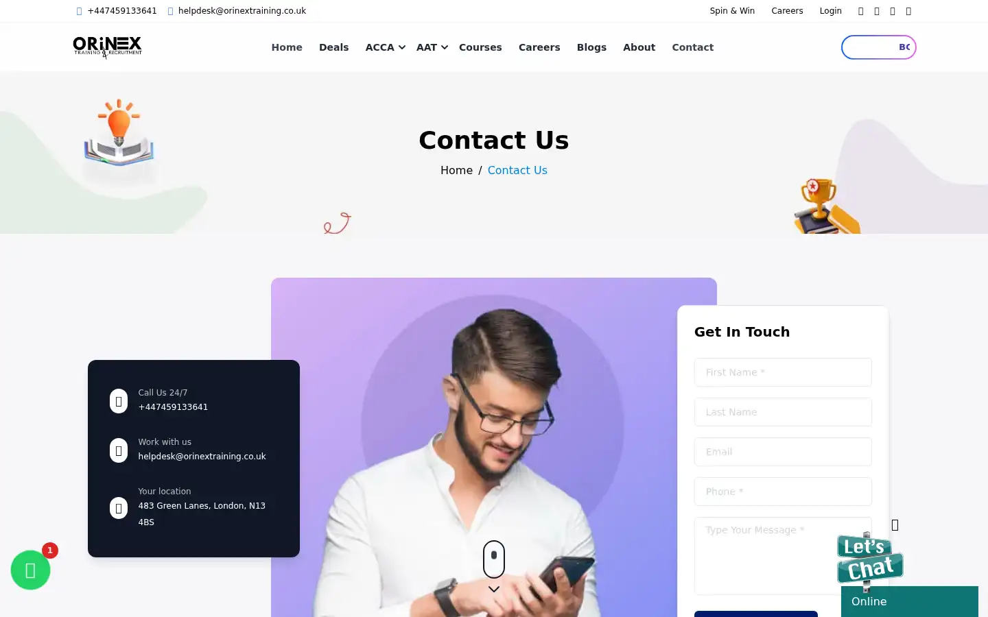 Screenshot of orinextraining.co.uk