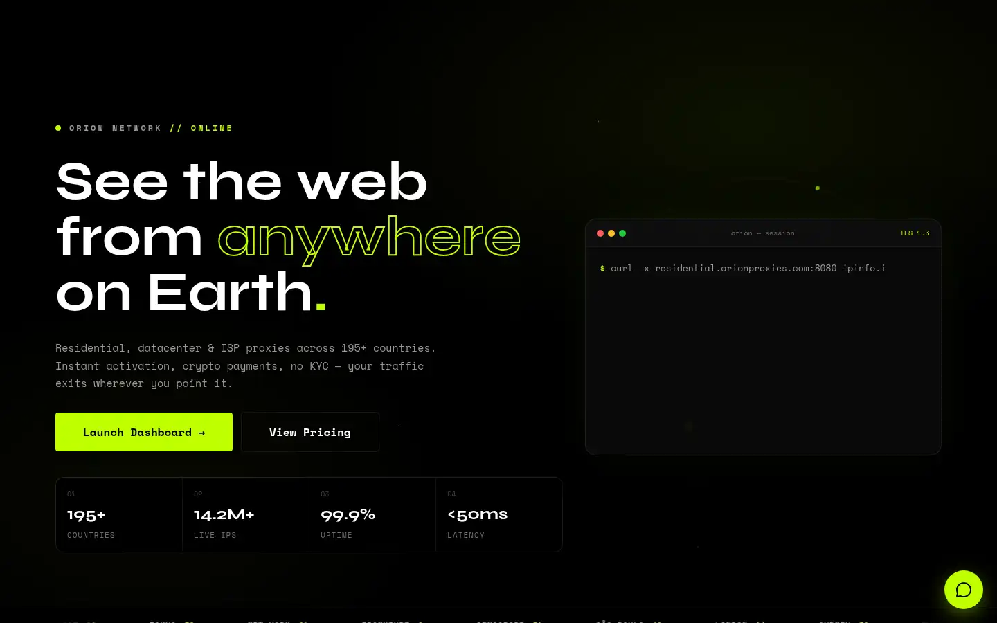 Screenshot of orionproxies.com