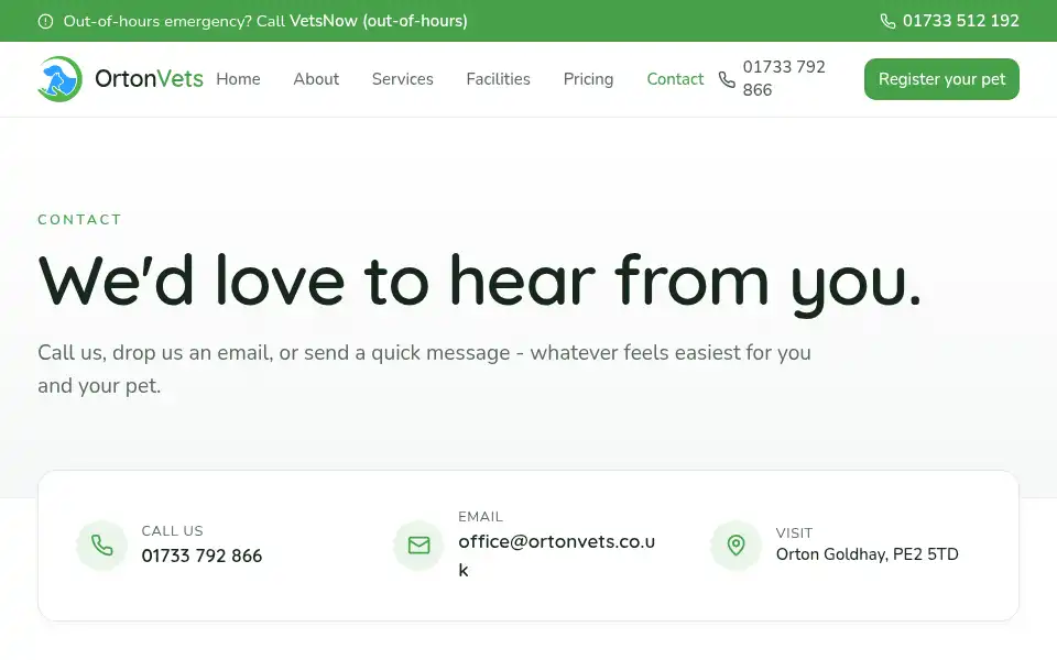Screenshot of ortonvets.co.uk