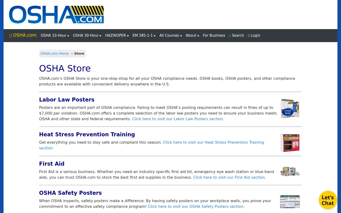 Screenshot of osha.com