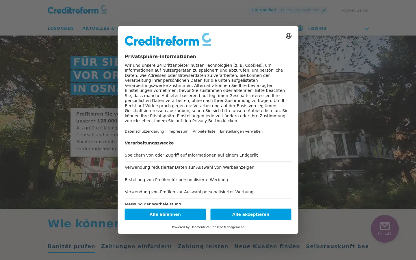 Screenshot of osnabrueck.creditreform.de