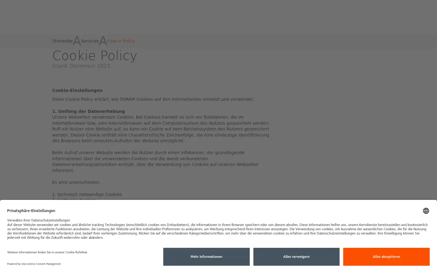 Screenshot of osram.de