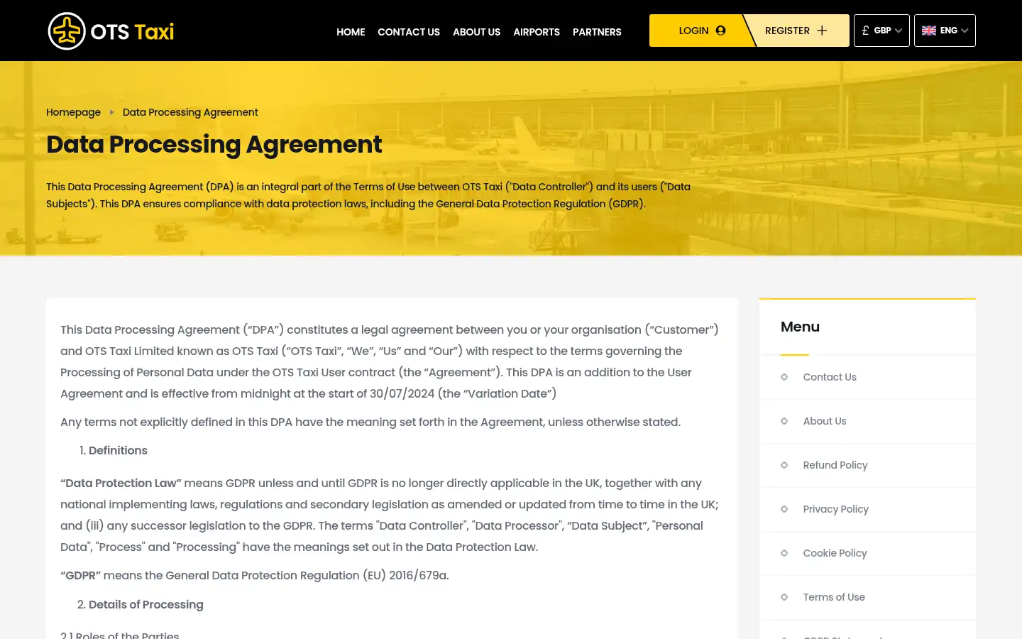 Screenshot of otstaxi.com