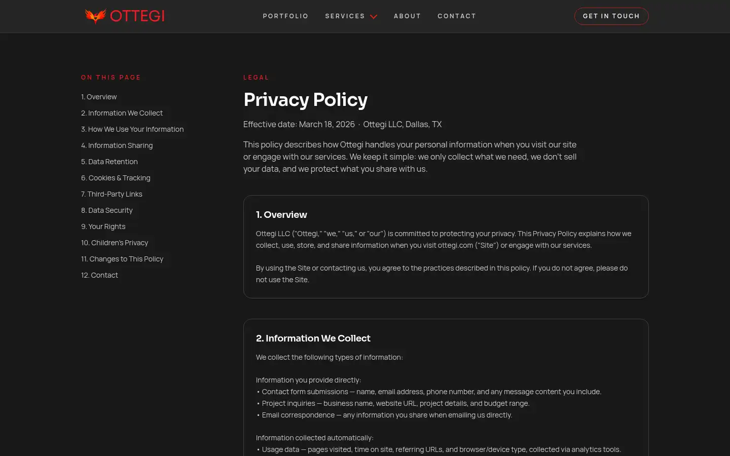 Screenshot of ottegi.com