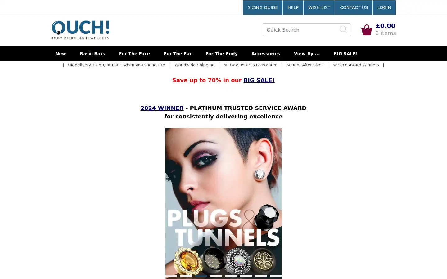 Screenshot of ouchbodyjewellery.co.uk