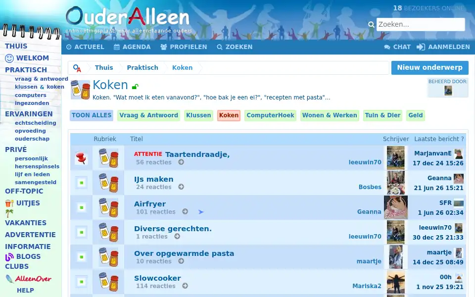 Screenshot of ouderalleen.nl