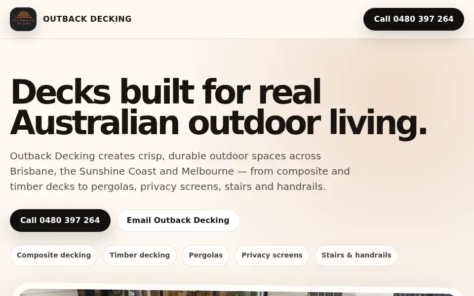 Screenshot of outbackdecking.com.au