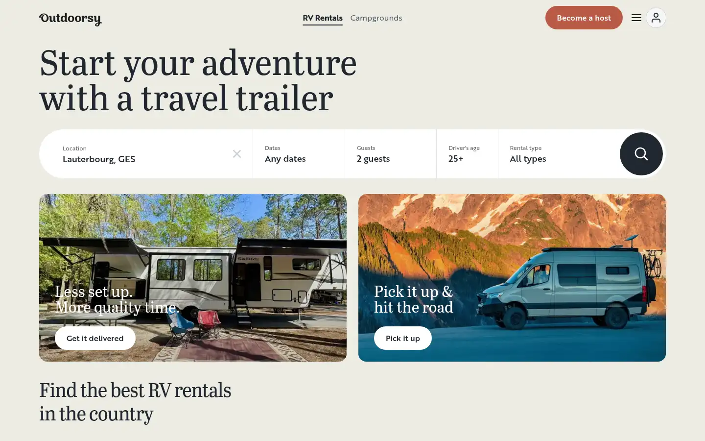 Screenshot of outdoorsy.com