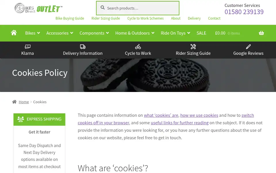 Screenshot of outlet.e-bikesdirect.co.uk