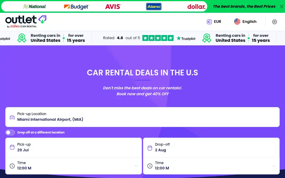 Screenshot of outletrentalcars.com