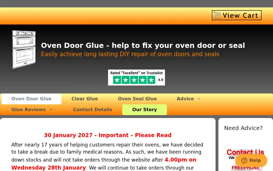 Screenshot of ovendoorglue.co.uk