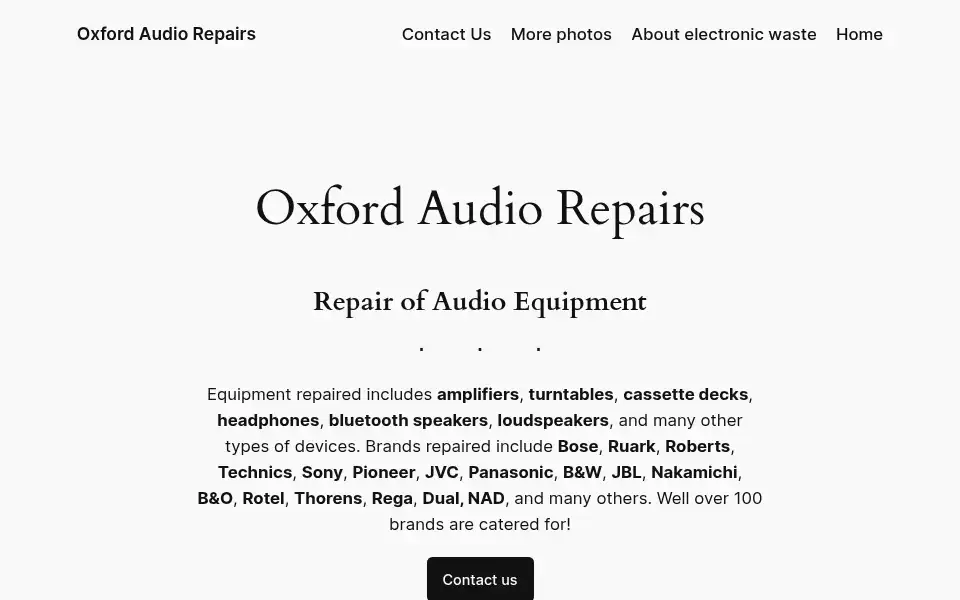 Screenshot of oxfordaudiorepair.com